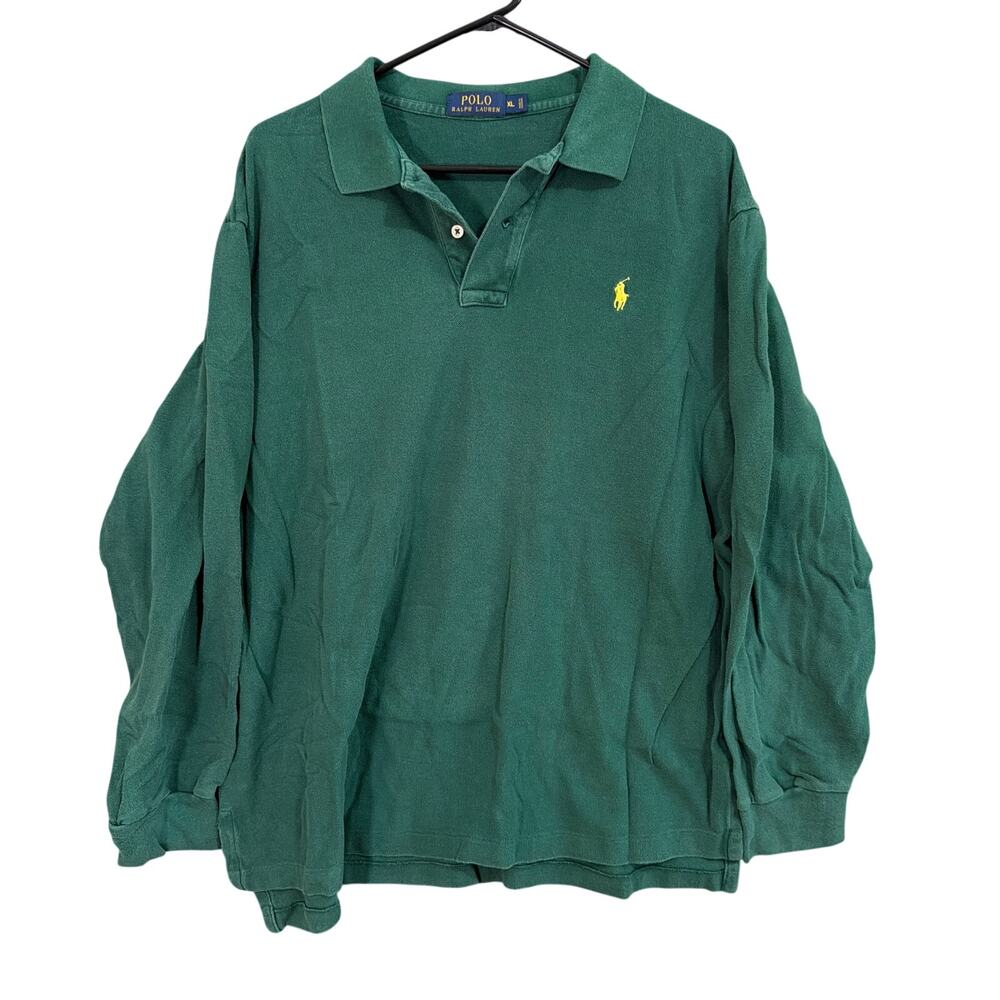 Polo by Ralph Lauren Mens Shirt Green Pull Over 100% Cotton Long Sleeve XL